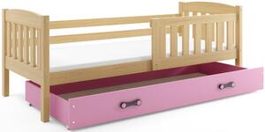 Detská posteľ KUBUŠ 1 s úložným priestorom | borovica Farba: Borovica / ružová, Rozmer.: 200 x 90 cm