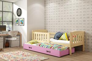 BMS Detská posteľ s prístelkou KUBUS borovica Farebné prevedenie šuplíka: Ružová, Veľkosť spacej plochy: 190x80 cm