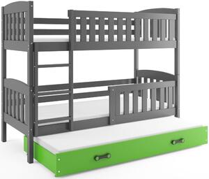 Detská poschodová posteľ KUBUŠ 3 s prístelkou | sivá Farba: Sivá / zelená, Rozmer.: 190 x 80 cm