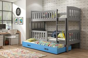 BMS Detská poschodová posteľ s prístelkou KUBUS grafit Veľkosť spacej plochy: 190x80 cm, Doplňujúca farba postele: Modrá