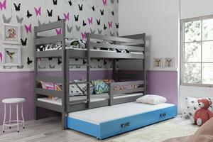 BMS Detská poschodová posteľ s prístelkou ERYK grafit Veľkosť spacej plochy: 190x80 cm, Doplňujúca farba postele: Modrá