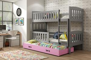 BMS Detská poschodová posteľ s prístelkou KUBUS grafit Veľkosť spacej plochy: 200x90 cm, Doplňujúca farba postele: Ružová