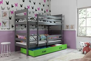 BMS Detská poschodová posteľ s úložným priestorom ERYK grafit Farebné prevedenie šuplíka: Zelená, Veľkosť spacej plochy: 190x80 cm
