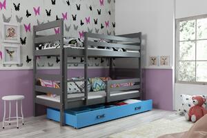BMS Detská poschodová posteľ s úložným priestorom ERYK grafit Farebné prevedenie šuplíka: Modrá, Veľkosť spacej plochy: 190x80 cm