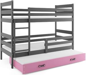 BMS Detská poschodová posteľ ERYK 3 s prístelkou | sivá Farba: Sivá / ružová, Rozmer.: 160 x 80 cm