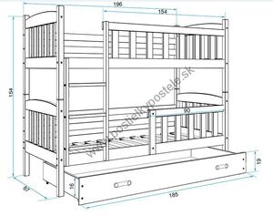 Poschodová posteľ KUBO - 190x80cm - Grafitová - Biela