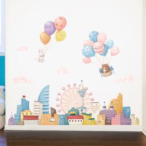 PIPPER | Samolepka na stenu "Balóny nad mestom" 77x104 cm