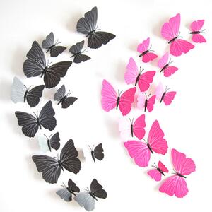 Samolepka na stenu "Plastové 3D Motýle - Ružové" 12ks 6-12 cm