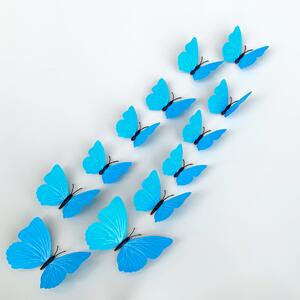 Samolepka na stenu "Plastové 3D Motýle - modré" 12ks 6-12 cm