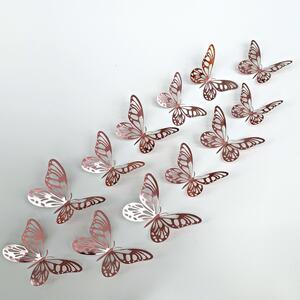 Samolepka na stenu "Metalické Motýle - Ružové" 12 ks 8-12 cm