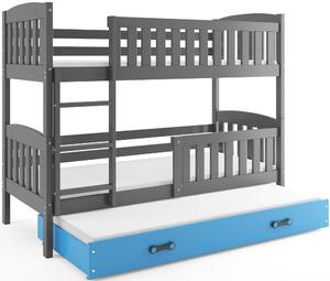 Detská poschodová posteľ KUBUŠ 3 s prístelkou | sivá Farba: Sivá / zelená, Rozmer.: 190 x 80 cm