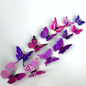 Samolepka na stenu "Realistické plastové 3D Motýle - fialové" 12ks 5-12 cm