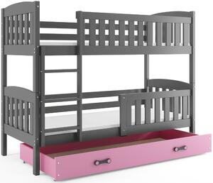 Detská poschodová posteľ KUBUŠ | sivá Farba: Sivá / ružová, Rozmer.: 190 x 80 cm