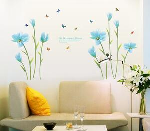 Samolepka na stenu "Modré kvety" 105x185cm