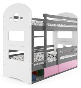 Poschodová posteľ DOMINIK 160x80cm - Grafitová - posuvné dvierka RUŽOVÁ