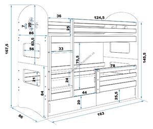 Poschodová posteľ DOMINIK 160x80cm - Biela - posuvné dvierka GRAFIT