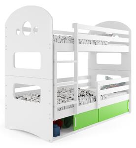 Poschodová posteľ DOMINIK 160x80cm - Biela - posuvné dvierka ZELENÁ