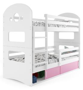 Poschodová posteľ DOMINIK 160x80cm - Biela - posuvné dvierka RUŽOVÁ