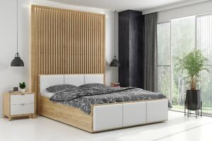 Široká posteľ (výklopná) PANAMAX ČALÚNENÁ 160x200cm DUB KRAFT (čalúnené čelá)