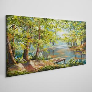 Obraz na plátně Maľovanie lesné rieka príroda