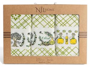 KUCHYNSKÉ UTIERKY OLIVE SADA 3 KS 40X60 CM VZOROVANÉ