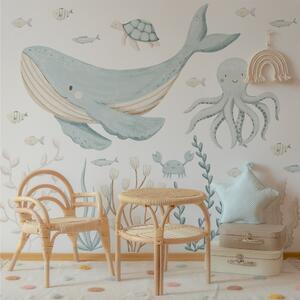 Detská nálepka na stenu Morské dobrodružstvá - veľryba, chobotnica a morské riasy