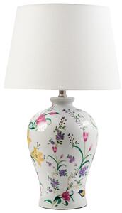 Stolná lampa biela porcelánový podstavec ľanové tienidlo kvetinový vzor osvetlenie obývacia izba spálňa