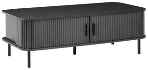 Konferenčný stolík čierny MDF kov 120 x 60 retro štýl posuvné dvierka úložný priestor obývacia izba