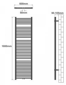 AQUAMARIN Vertikálny kúpeľňový radiátor, 1800 x 600 mm