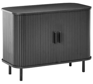 Komoda čierna MDF kov posuvné dvierka úložný priestor retro štýl obývacia izba