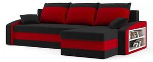 Rozkladacia rohová sedacia súprava s poličkou Hewlet Čierna/červená Pravá