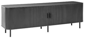 TV stolík čierny MDF kov retro štýl posuvné dvierka obývacia izba
