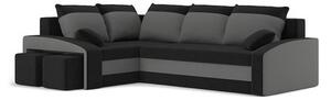 Rozkladacia rohová sedacia súprava s taburetkami GRANDE Čierna/šedá Ľavá