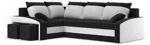 Rozkladacia rohová sedacia súprava s taburetkami GRANDE Čierna/biela Ľavá