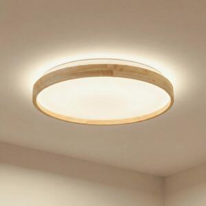 Lindby Smart LED stropné svietidlo Mirren wood Ø49,5cm Tuya, Svetlé drevo, Obývacia izba / jedáleň, Plast, Moderný, Závesné svietidlo