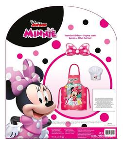 Detská / dievčenská zástera s kuchárskou čiapkou Minnie Mouse - Disney - motív LOVE - pre deti 3 - 8 rokov