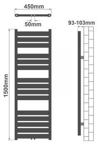 AQUAMARIN Vertikálny kúpeľňový radiátor, 1500 x 450 mm