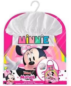 Detská / dievčenská zástera s kuchárskou čiapkou Minnie Mouse - Disney - motív s dúhou - pre deti 3 - 8 rokov