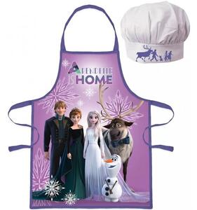 Detská / divčenská zástera s kuchárskou čiapkou Ľadové kráľovstvo 2 - Frozen 2 - fialová - pre deti 3 - 8 rokov
