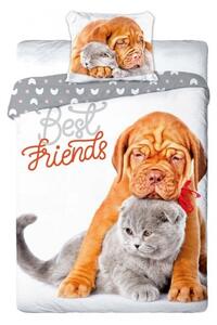 Posteľné obliečky pes a mačka - Best friends - 100% bavlna - 70x90 cm + 140x200 cm