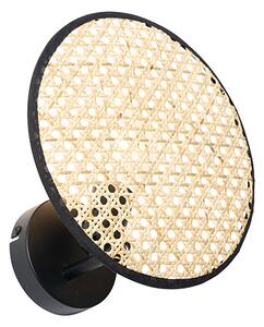 Rustikálna nástenná lampa čierna s ratanom 25 cm - Kata
