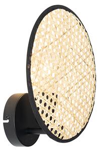 Rustikálna nástenná lampa čierna s ratanom 25 cm - Kata