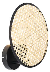 Rustikálna nástenná lampa čierna s ratanom 25 cm - Kata