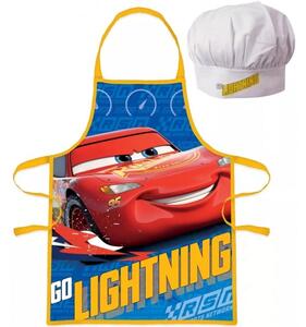Detská / chlapčenská zástera s kuchárskou čiapkou Autá - Cars - motív Blesk McQueen - pre deti 3 - 8 rokov