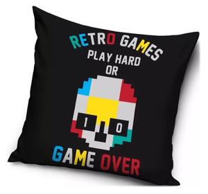 Vankúš Retro Games - Play hard or game over - 40 x 40 cm