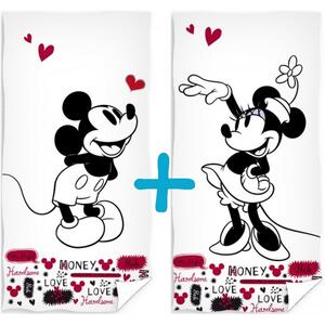 Sada 2 ks osušiek pre zamilovaných Mickey & Minnie Mouse - Disney - 100% bavlna s gramážou 300 g/m² - 2x 70 x 140 cm