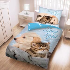 Bavlnené posteľné obliečky Psík a mačička - 100% bavlna - 70 x 90 cm + 140 x 200 cm