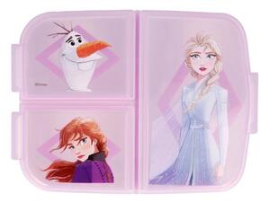 Multibox na desiatu Ľadové kráľovstvo - Frozen s 3 priehradkami a obrázkami princezien Anny, Elsy a snehuliaka Olafa