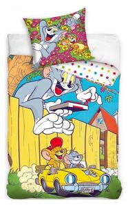 Bavlnené posteľné obliečky Tom a Jerry v žltom kabriolete - 100% bavlna Renforcé - 70 x 90 cm + 140 x 200 cm