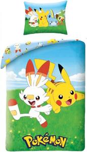 Bavlnené posteľné obliečky Pokémoni - motív Scorbunny a Pikachu - 100% bavlna - 70 x 90 cm + 140 x 200 cm